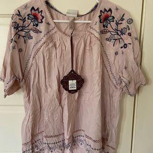 Floral embroidered scoop neck top